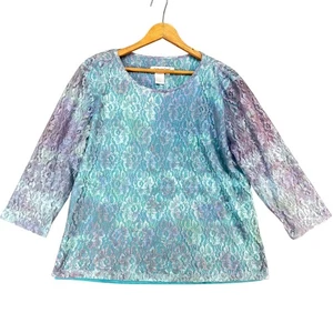 Camicetta trasparente Coldwater Creek pastello ombreggiato pizzo sovrapposizione Fairycore top grande - Foto 1 di 5