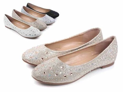 Zapatos planos de ballet dorados con textura brillante sin cordones solo parpadea punta redonda para mujer talla 7 Foto 1 de 4