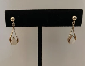 GTR 10K Yellow Gold And Teardrop Opal Dangle Drop Stud Earrings - Picture 1 of 5