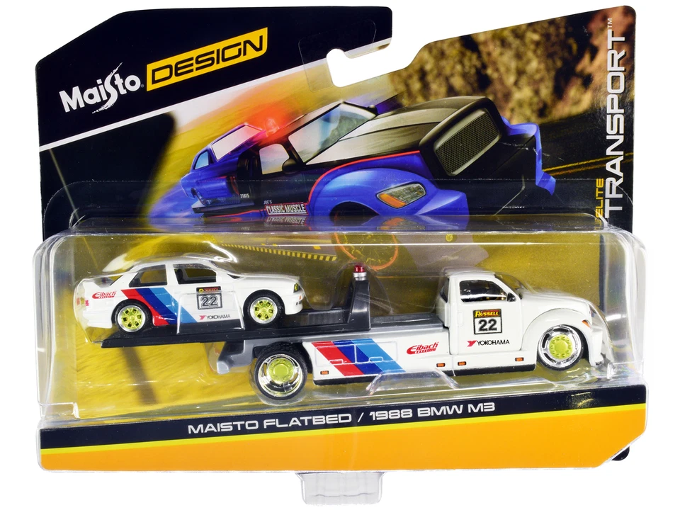 Muscle Machines 15055-22C Flatbed Truck #22 1988 BMW M3 E30 1/64 Diecast Models