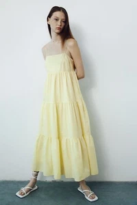 ZARA Yellow midi dress with panels Shoulder Straps Size S  BNWT - Picture 1 of 5