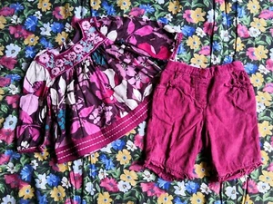 Monsoon Girls Long Top Trouser Outfit Set Pink Purple Floral Embroidered 6 12 M - Picture 1 of 3
