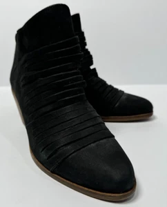 Lucky Brand Zavrina Sliced Black Leather Ankle Boots Booties Size 8 M 38 - Picture 1 of 7