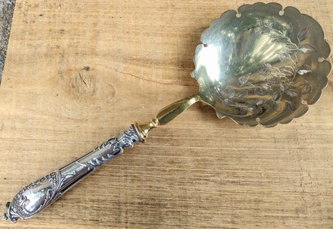 VERY NICE FRENCH ANTIQUE SILVER STRAWBERRY SPOON Cover