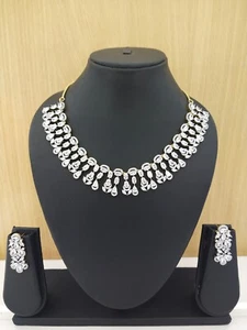 Muttertag Indisch Cz Halskette Set Bollywood Ethnisch Versilbert Schmuck - Picture 1 of 2