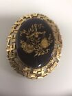 Vintage Zodiac Libra Scale Black And Gold Brooch Cameo Pin