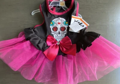 SIMPLY WAG BLACK & PINK "SUGAR SKULL" HALLOWEEN DRESS Puppy/Dog LARGE - Image 1 of 3