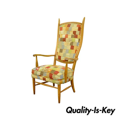Vintage Mid Century Modern High Tall Back Maple Arm Chair attr to Edward Wormley Cover