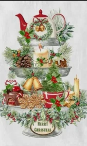Avery Lane Flour Sack Merry Christmas, 3 Tier Tray Tea Towels - Foto 1 di 2