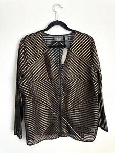 Chicos Travelers Collection Jacket Womens Size 3 US XL Shimmer Zip Stripe Copper - Picture 1 of 7