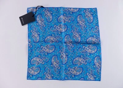 KITON Napoli hand made blue paisley print silk pocket square authentic NWT - Image 1 of 3