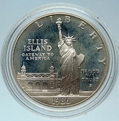 1986 UNITED STATES Ellis Island Statue of Liberty NY Proof Silver $ Coin i82928 - Image 1 of 3