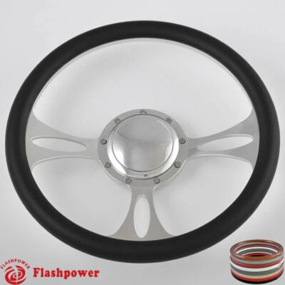 14" Billet Steering Wheels Black Half Wrap Ford Thunderbird Mustang EXP w/ Horn - Image 1 of 4