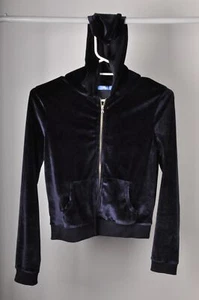 Valleygirl Size 8 Navy Blue Velour Velvet Crop Hoodie Throw over Jacket Casua... - Picture 1 of 5