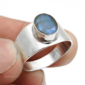 Anillo De Compromiso Étnico De Labradorita Natural De Plata Sólida Nuevo US 8 - Imagen 1 de 10