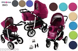 Baby Pram Pushchair Buggy Stroller + Car Seat + ISOFIX, Travel System 3in1 4in1 - Picture 1 of 21