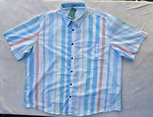 Vatpave Mens Button Up Short Sleeve Shirt Blue Green Stripes Casual Size 3XL NWT - Picture 1 of 7