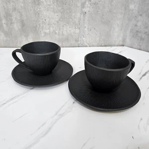 2 Stück Michael Aram Africana Schwarz Matt Porzellan Teetasse & Untertasse Set - Bild 1 von 8