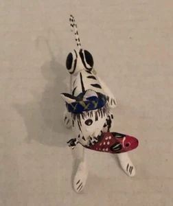 Funky Cat With Fish In Mouth Art Figurine Metal & Clay Hand Painted - Bild 1 von 7