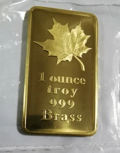 1 oz One Troy Ounce Maple Leaf .999 Fine Brass Bullion Bar Ingot - Picture 1 of 2