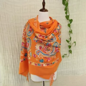 Sale New Embroidered large Vintage Paisley Cashmere Wool Soft Shawl Scarf 932 - Picture 1 of 12