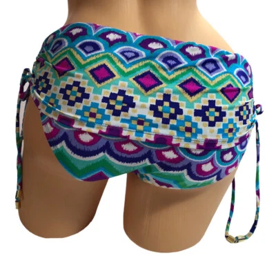 Apt. 9 Blue Hipster Fold Over Ruched Bikini Swim Bottoms Size M NWT $42 - Image 1 of 3