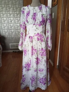 Shein weiß Blumendruck Volantärmel Gürtel Kleid Gr. 4 Damen Maxi wunderschön! - Bild 1 von 8