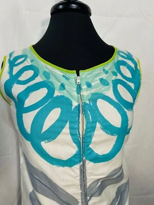 Vestido vintage de algodón Vera Neuman azul púrpura abstracto de metal con cremallera frontal años 60 insecto Foto 1 de 4