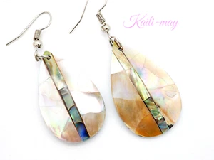 Mother of pearl and Abalone Shells Earrings crafts in a peach shape - Picture 1 of 6