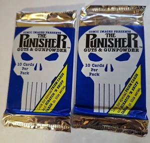 Tarjetas coleccionables The Punisher Guts & Gunpowder 1992, lote de 2 paquetes de papel de aluminio sellados - Imagen 1 de 2