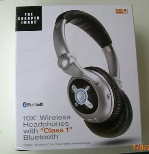 SHARPER IMAGE 10X WIRELESS HEADPHONES " CLASS 1" BLUETOOTH SILVER NEW FOLDABLE - Picture 1 of 9