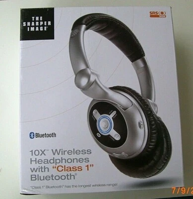 SHARPER IMAGE 10X WIRELESS HEADPHONES " CLASS 1" BLUETOOTH SILVER NEW FOLDABLE - Image 1 of 4