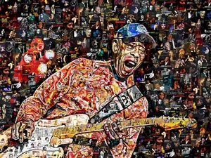 Poster Art Collage Stampa BUDDY GUY realizzato con album di musica jazz blues - Foto 1 di 9
