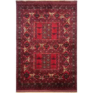 Alfombra hecha a mano (5'9" x 8'3") roja Parda Afghan Khal Mohammadi teñido de raíz lana - Imagen 1 de 11