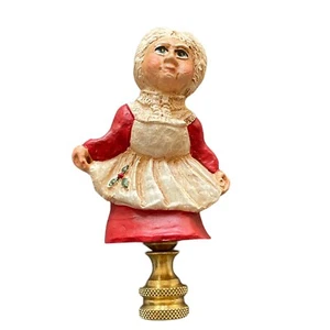 Mrs. Claus Lamp Finial Christmas Holiday Brass Resin Top Apron Red Seasonal - Picture 1 of 4