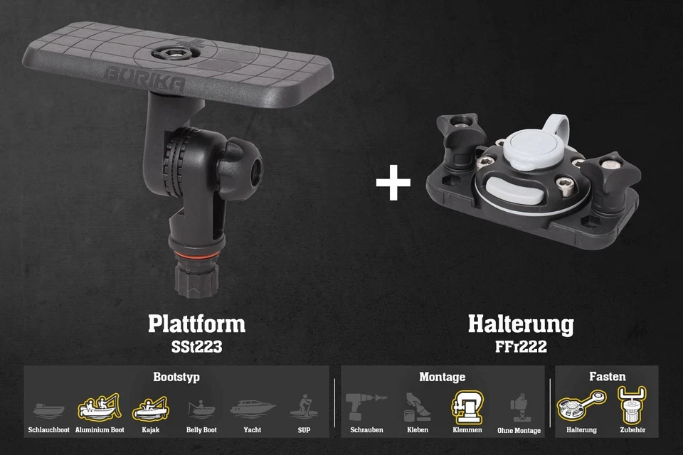 Set: Fasten Plattform (164x68mm) + Halterung [C-Shaped Basis] für Kajak Echolot