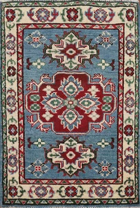Handmade Light Blue Super Kazak Oriental Accent Rug 2'x3' Foyer Cheap Rug Carpet - Picture 1 of 1