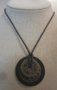 Good Luck Japanese Yen Coin Pendant - 15" Brown Cord Necklace - Picture 1 of 2