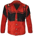Men Native American Western Cowboy Leather Jacket Suede Fringe & Beaded