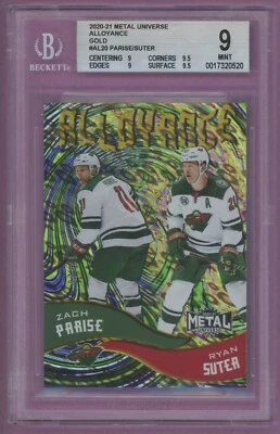 2020-21 METAL UNIVERSE ALLOYANCE GOLD ZACH PARISE RYAN SUTER #AL20 12/25 BGS 9 - Image 1 of 2