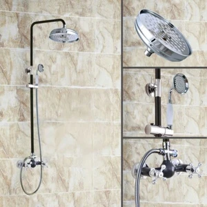 Silver Black Brass Bathroom 8 inch Round Rain Shower Faucet Set Mixer Tap mhg728 - Picture 1 of 8