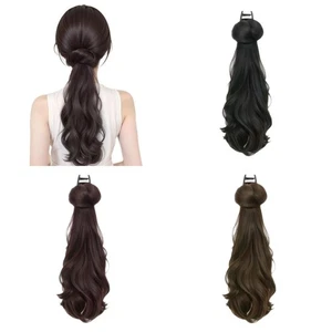 Korean Style Long Wavy Curly Ponytail Low Tie Ball Head Wig Daily - Picture 1 of 16