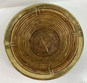 Vtg Gabriella Crespi Rattan & Brass Bowl 11" D x 3" H MCM Mid Century Modern - Picture 1 of 3
