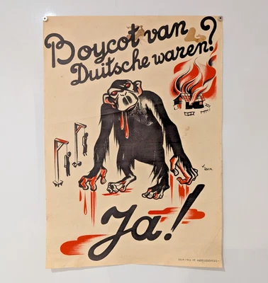 Dutch Anti-Nazi Poster - Boycott of German goods World War II -Holland Amsterdam - Image 1 of 4