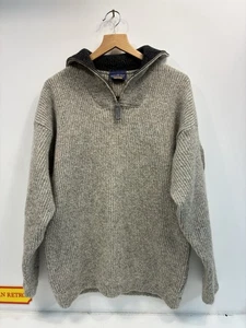 The Sweater Shop UK Pure New Wool Half Zip Jumper Large Grey Vintage Knit - Picture 1 of 7