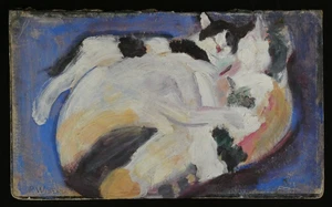 Ölgemälde Paula Wimmer (1876-1971) Dachau Katzen Kätzchen 22x36,5cm Dachauer - Bild 1 von 3