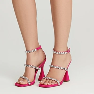 Sandalia Betsey Johnson Perry estrás rosa satinado tiras tacón alto mujer 9 Foto 1 de 4