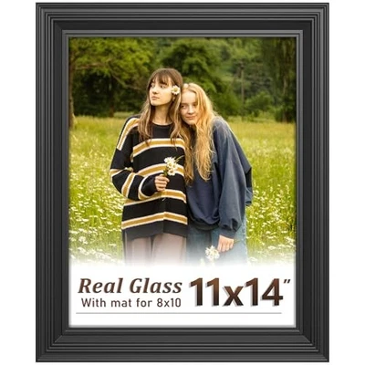 Picture Frame - Real Glass, Classic Thick Frame Display Pictures 11x14 Black - Image 1 of 4