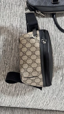 GUCCI Eden Supreme GG Monograma Lona Negro Cuero Bolso Cinturón Foto 1 de 2