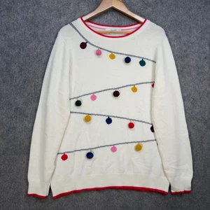 Boden Pullover Damen Größe UK L weiß rot Kaschmir Wollmischung Kugeln Weihnachten - Bild 1 von 10